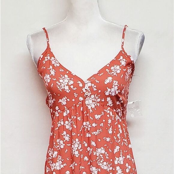 ULTRA Flirt Boho Orange White Floral Tiered Spaghetti Strap Mini Dress Small - Picture 3 of 12